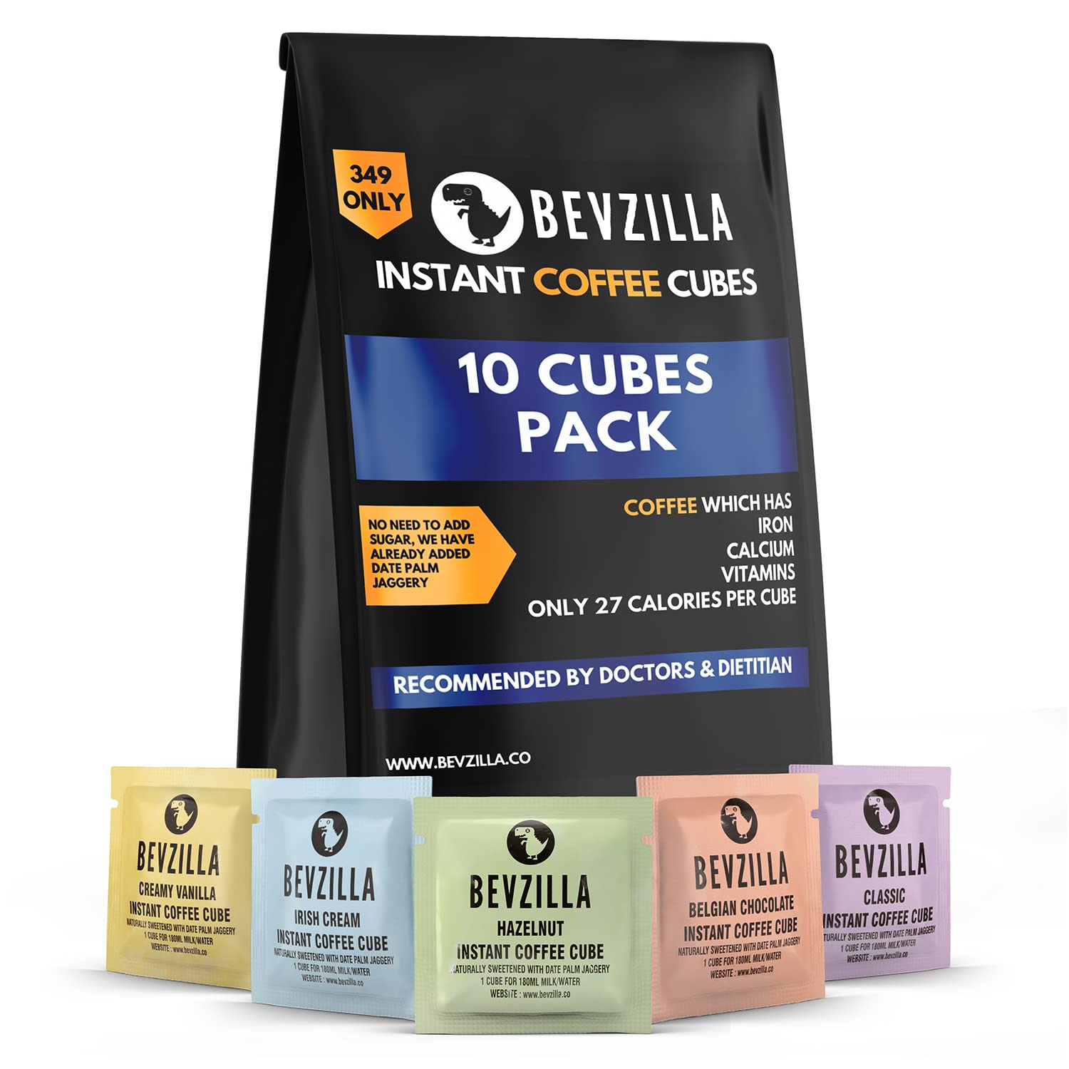 Bevzilla 10 Instant Coffee Cubes Pack with Organic Date Palm Jaggery, 5 Flavours, 100% Arabica Coffee, Vegan, Zero Refined Sugar, Real Ingredients, No...