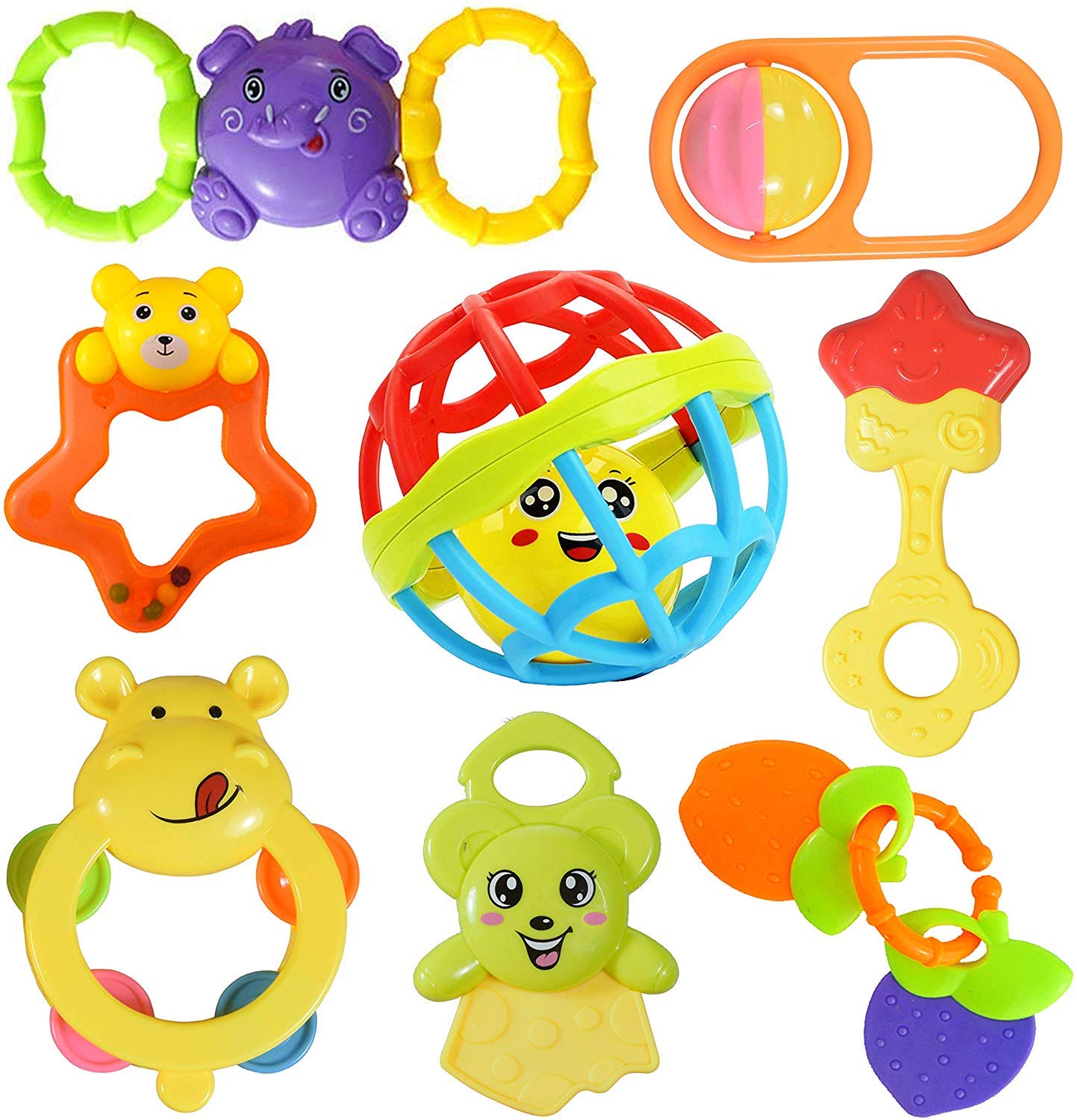 Cable World Colourful Plastic Non Toxic pack of 8 Attractive Rattle for New Borns(Multi color)