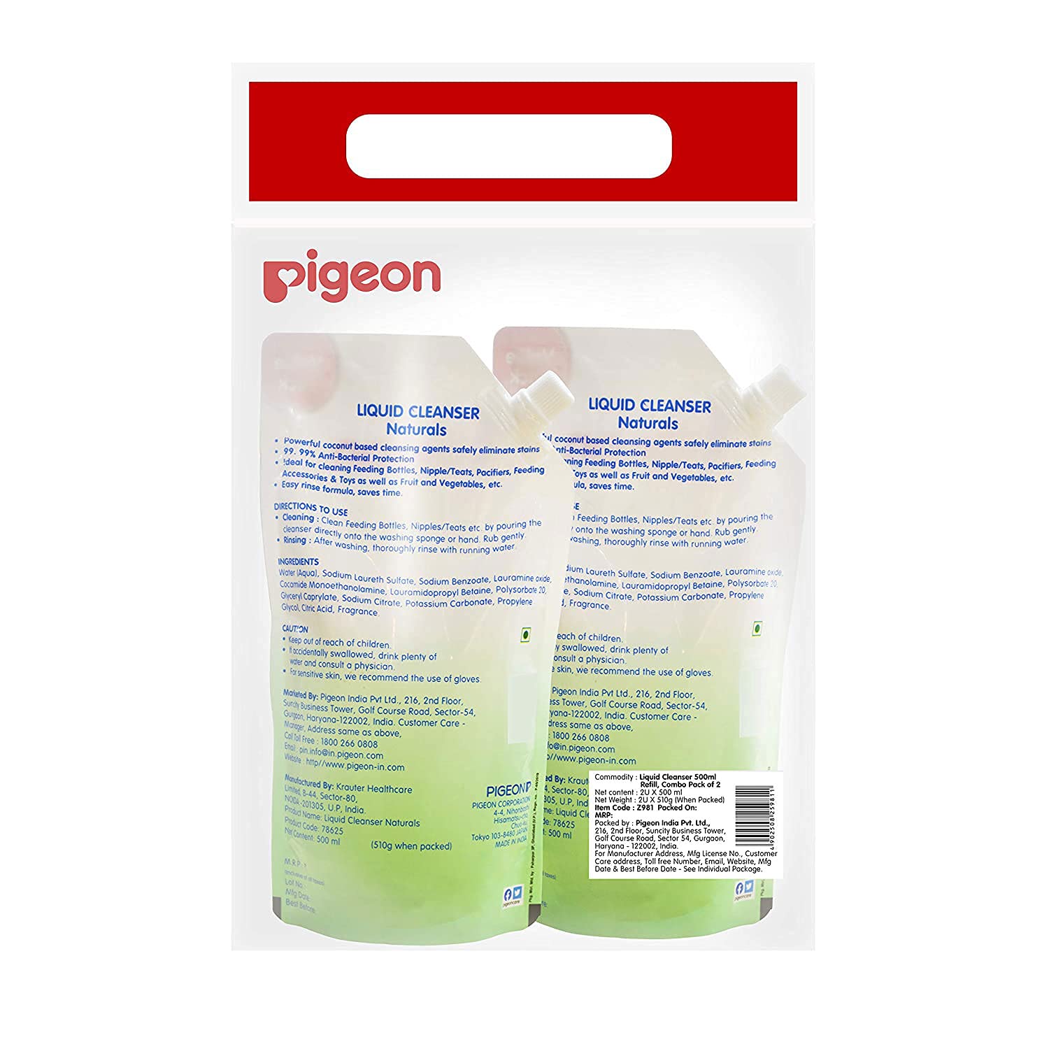 Pigeon Liquid Cleanser 500 ML Refill Combo((Pack of 2)