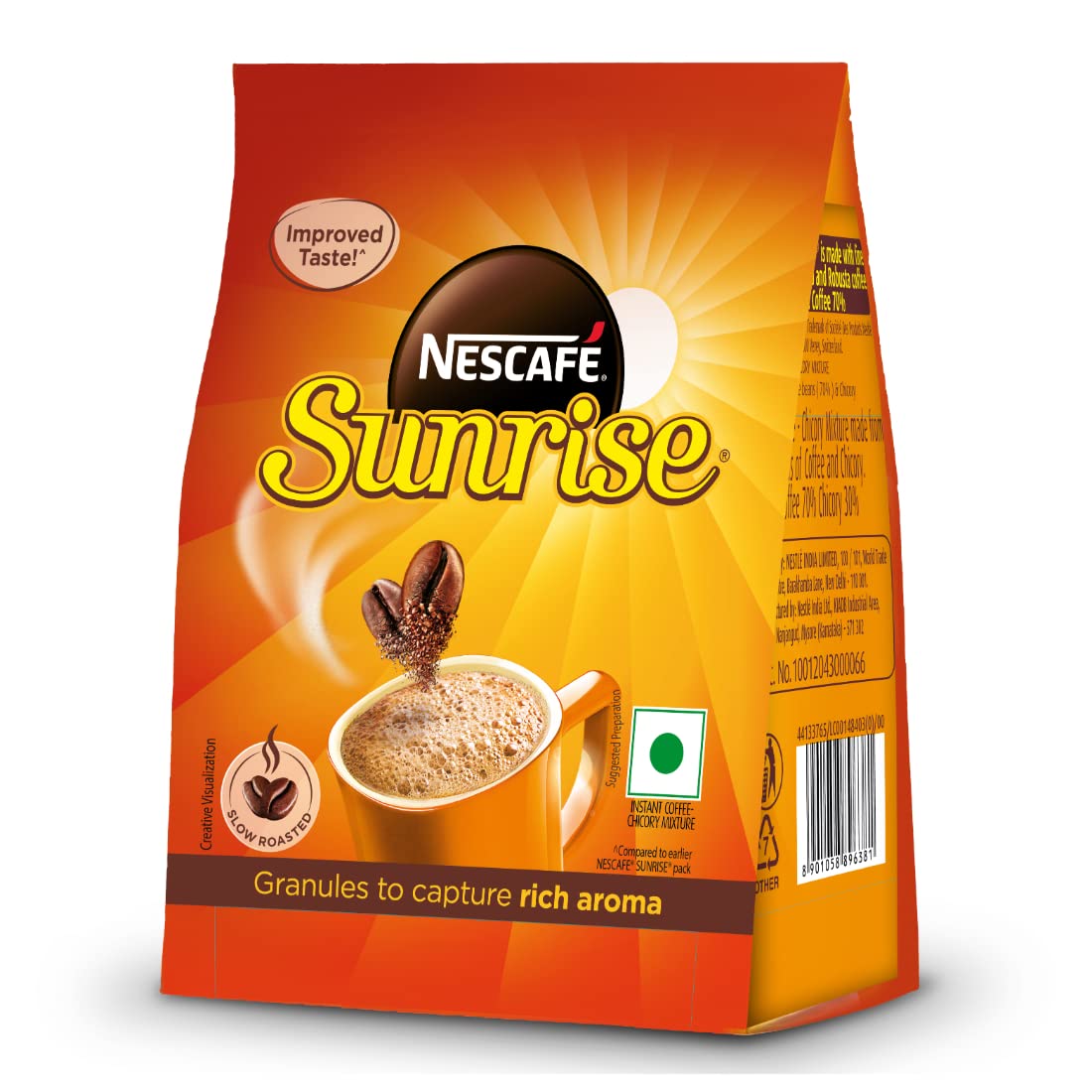 NESCAFE Sunrise Rich Aroma, Instant Ground Coffee Pouch-Chicory Mix, 200g Stabilo | Made With Slow Roasted Coffee Beans