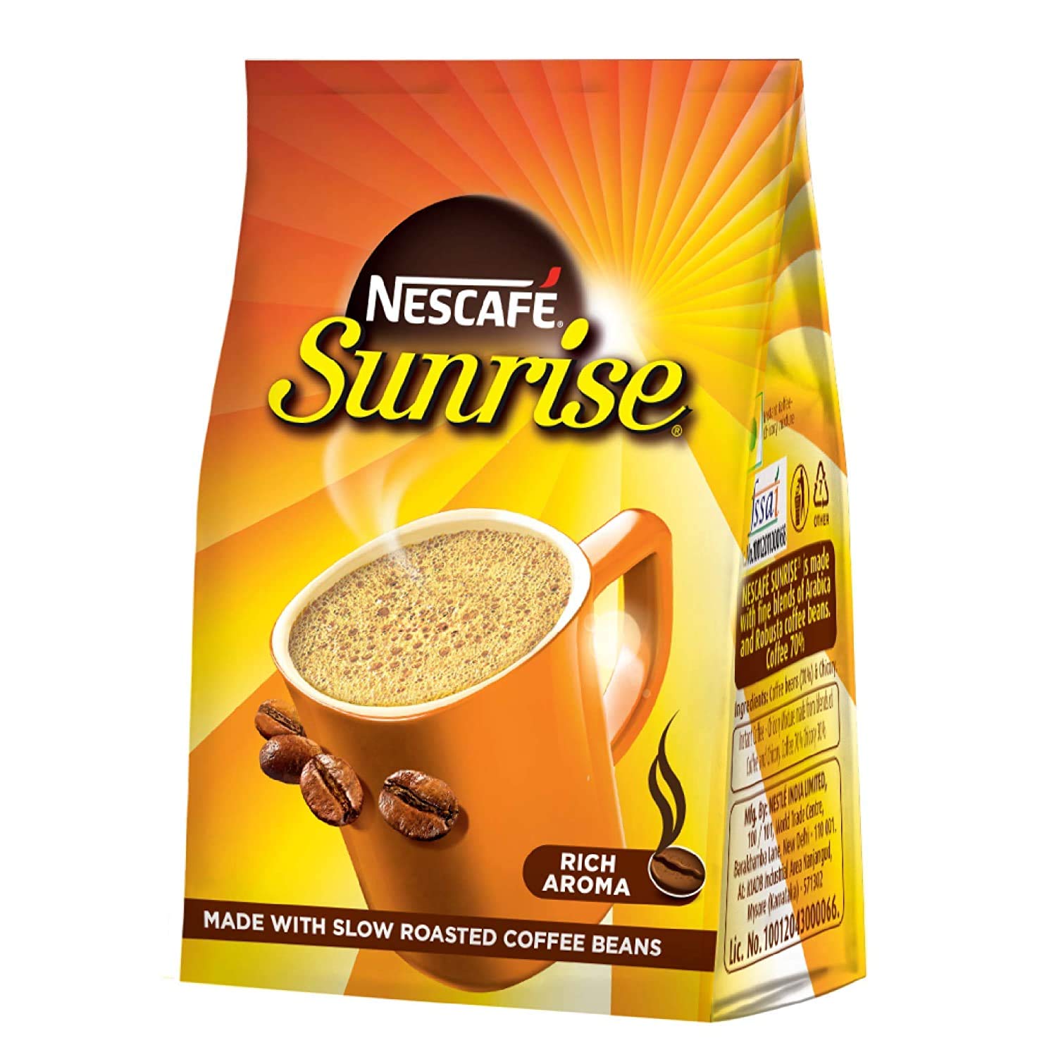 NESCAFE Sunrise Rich Aroma, Instant Ground Coffee Pouch-Chicory Mix, 200g Stabilo | Made With Slow Roasted Coffee Beans