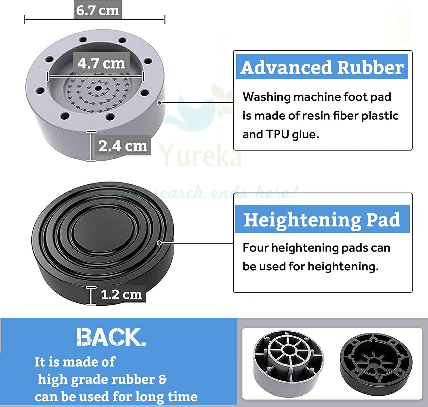 4 Pices Multi-Purpose Anti Vibration Pads for Washing Machine Pan, Noise Dampening Washing Machine Feet with Tank Tread Grip for Washer and Dryer, Protects Laundry Room Floor for Home Appliances