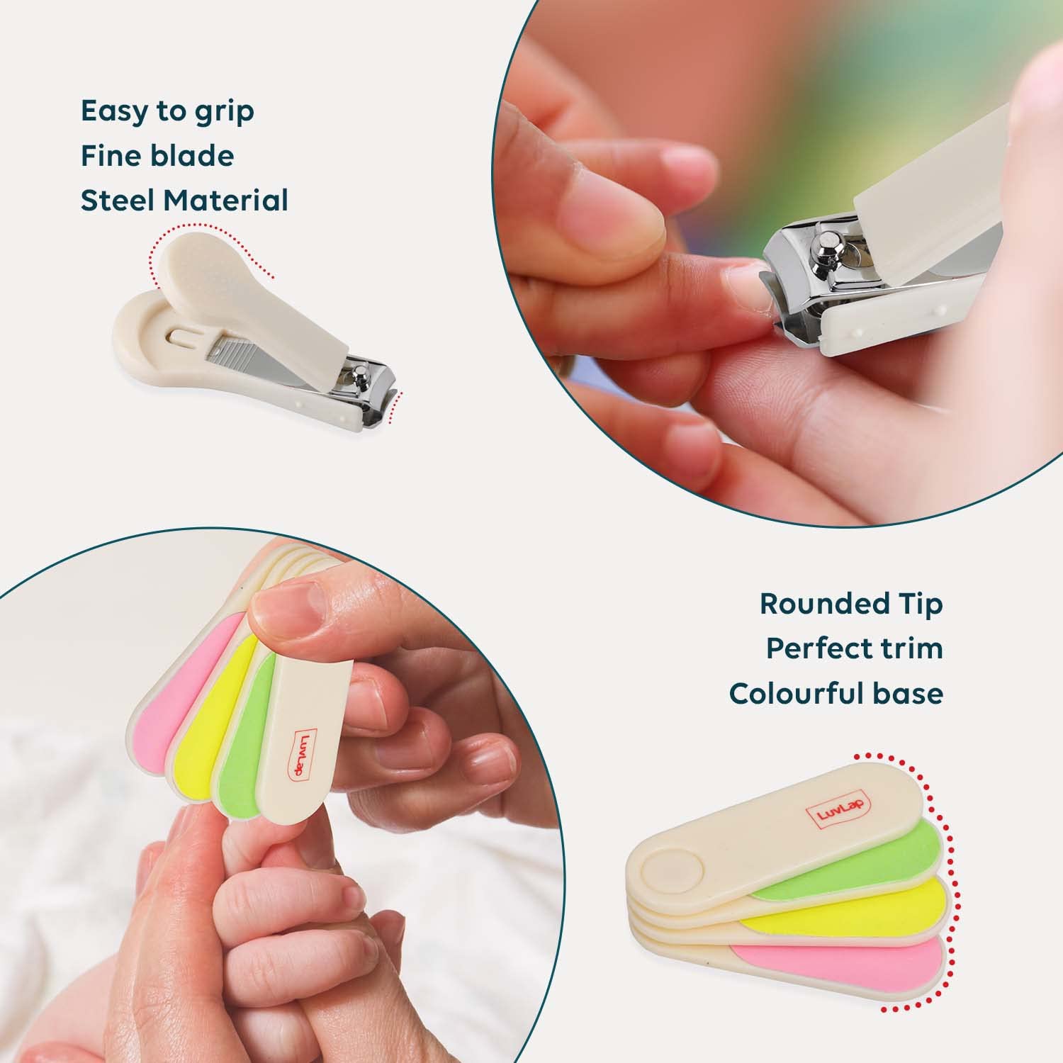 LuvLap Baby Grooming Scissors & Nail Clipper Set/Kit, Manicure Set, 4pcs, White