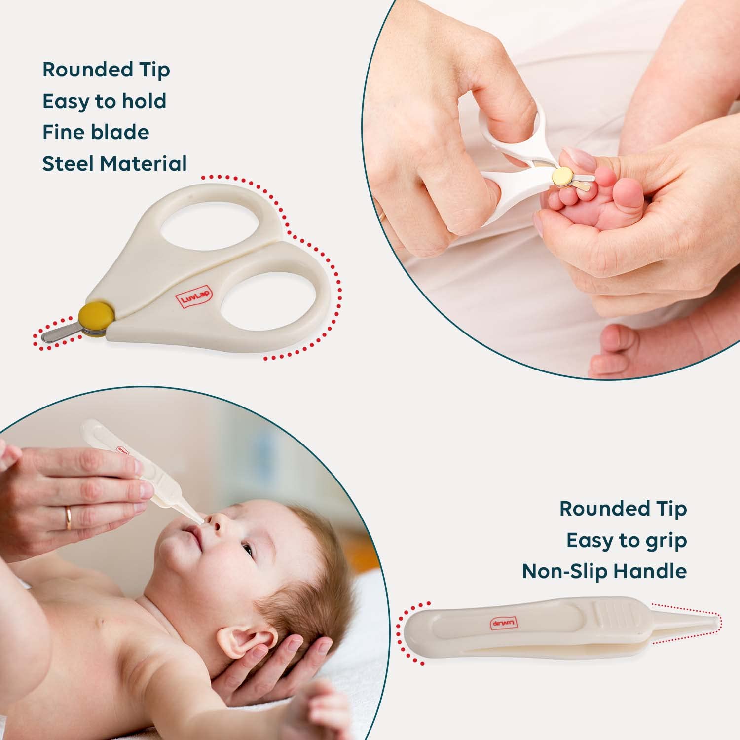LuvLap Baby Grooming Scissors & Nail Clipper Set/Kit, Manicure Set, 4pcs, White